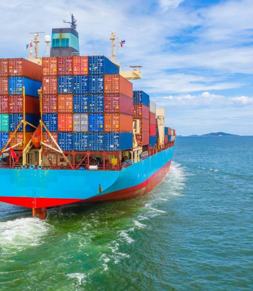 Container ship leaving the industrial port, Import and export bu Container ship leaving the industrial port, Import and export business logistic and transportation of international by container ship in the open sea.